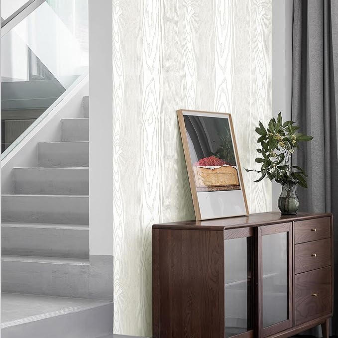 Yun-aeon Light White and Silver Wood Contact Paper 17.3"x200" Rustic Wooden Peel and Stick Wallpaper Removable Self-Adhesive Wallpaper Wood Grain Contact Paper for Countertops Cabinets - Image 7