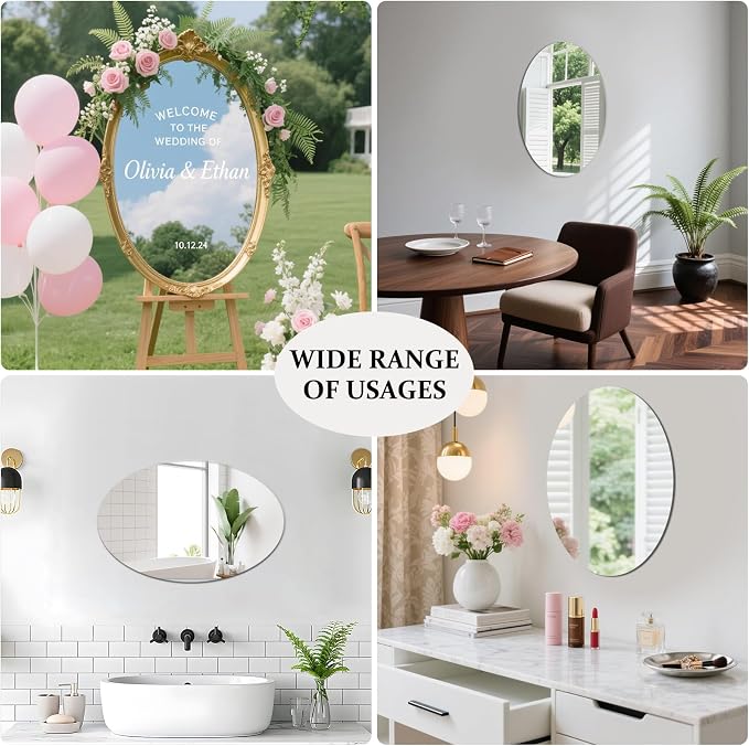 16.5 x 13 inch Frameless Oval Wall Mirror for Bathroom Sink - Image 7