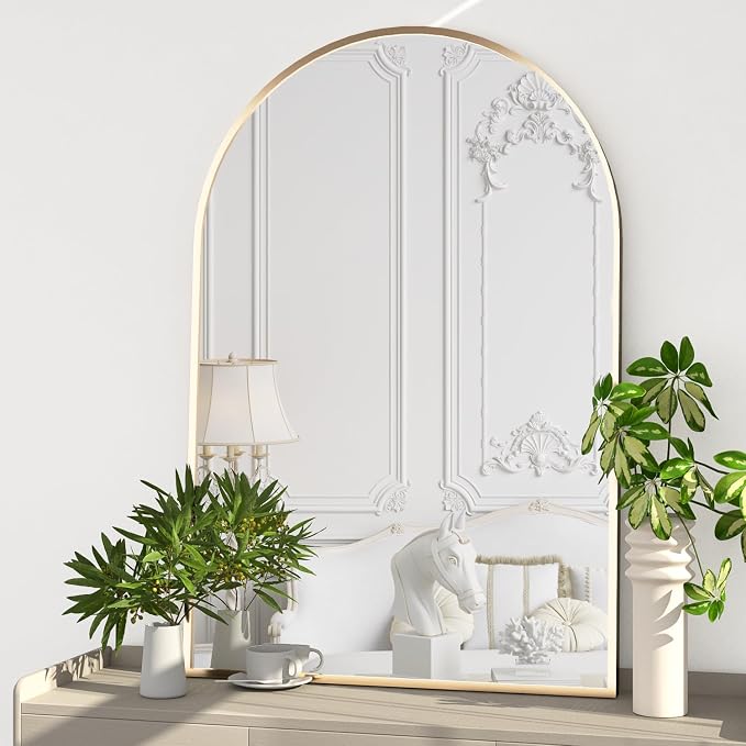 Wall Mounted Mirror, Arched Wall Mirror for Bathroom, 2 Pieces 24"x36" Arch Bathroom Mirror with Metal Frame, Gold Vanity Mirror Decor for Mantle, Bedroom, Entryway, Living Room - Image 4