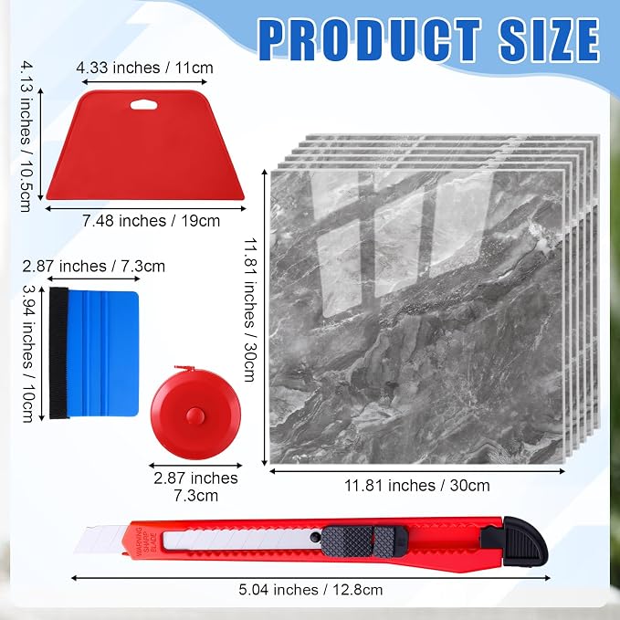 Nuanchu 36 Pcs Peel and Stick Shower Waterproof Tiles Wall Panels 12 x 12 Inch Self Adhesive Backsplash with Ruler Knife & 2 Scrapers for Washroom Bathroom Living Room, Not Real Tile (Dark Gray) - Image 2