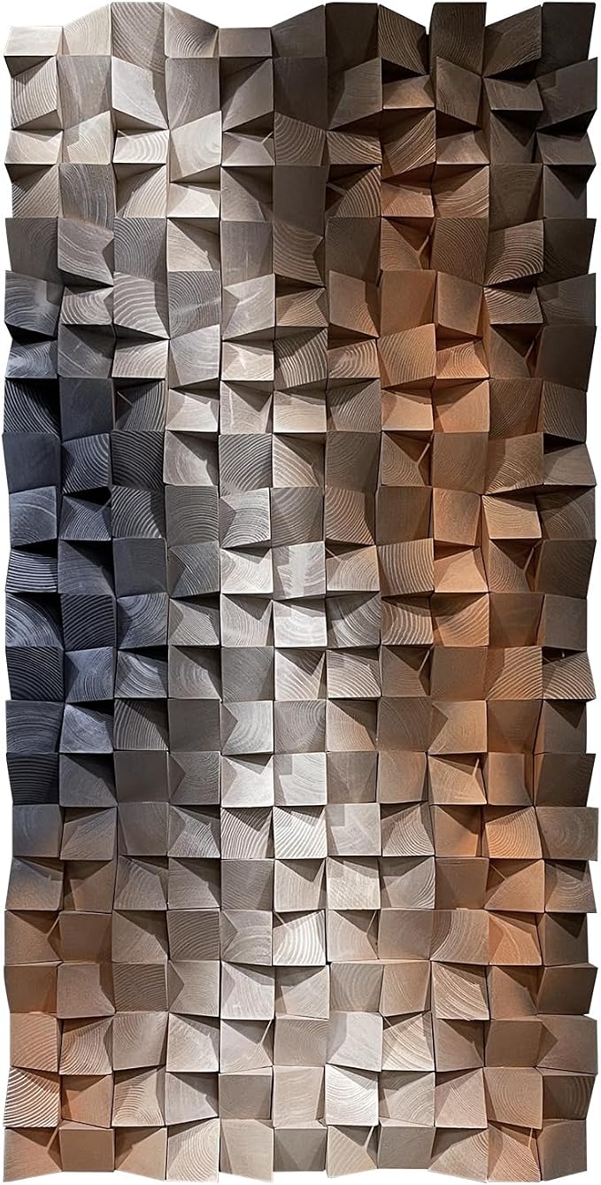 LIUZEYUE Textured Wall Art, 3D Wood Mosaic with Blue White Orange Lines, Abstract Modern Wall Decor for Entryway or Narrow Hallway, Horizontal or Vertical Hanging, 15.7"x31.5" - Image 2