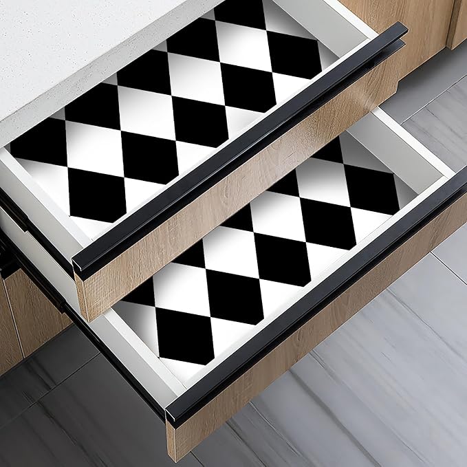 Black and White Peel and Stick Wallpaper Diamond Wallpaper Rhombus Contact Paper 17.3"x120" Lattice Self Adhesive Waterproof Vinyl Roll for Bathroom Kitchen Backsplash Cabinets - Image 7