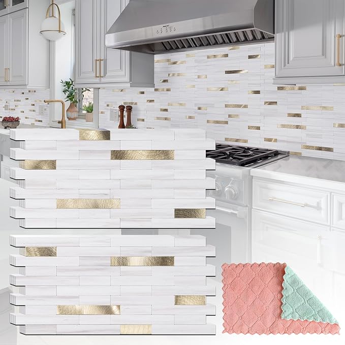 StyloVue 20 Sheets Peel and Stick Backsplash for Kitchen, 2026 Upgraded Dolomite Star Gray with Metal Glod Look Stick on Tile Upgrade Your Kitchen Backsplash, RV, Fireplace by StyloVue