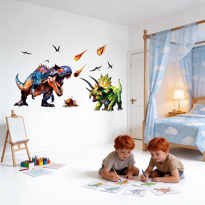 Large Dinosaur Wall Decals Dino Wall Stickers Peel and Stick Wall Art Decals for Boys Room Baby Nursery Kids Bedroom Wall Decor Art (Green 1) - Image 3