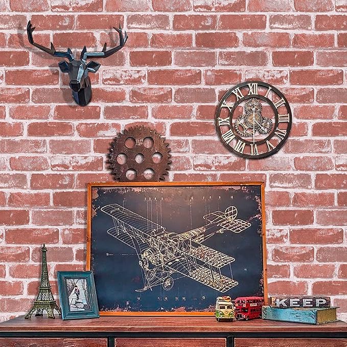 Timeet Textured 3D Brick Wallpaper Peel and Stick Wallpaper 17.7"×197" Self Adhesive Wallpaper Faux Brick Wallpaper Removable Wall Paper Home Living Room Halloween Christmas Decor DIY Red - Image 6