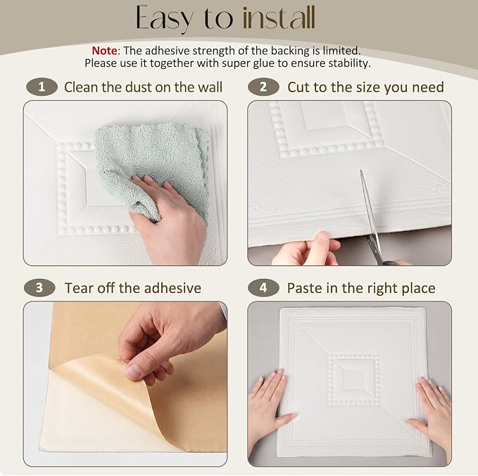 Nuanchu 40 Pcs 13.8 x 13.8 Inch Ceiling Tiles Peel and Stick, Modern | Foam White 3D Wall Panels 26-105.5 Sq. ft Adhesive Glue up Waterproof Wallpaper for DIY Office Home - Image 3