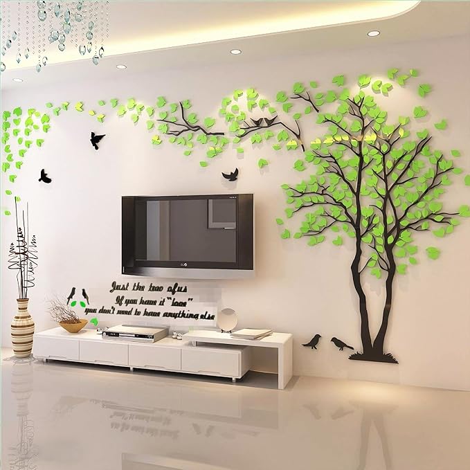 Family Tree Wall Decor Decals - DIY 3D Tree of Life Wall Art Large Decal Stickers Silver Decor Living Room Mural for Bedroom Hallway Home TV Background (Green Right,XL-158X79in) - Image 5
