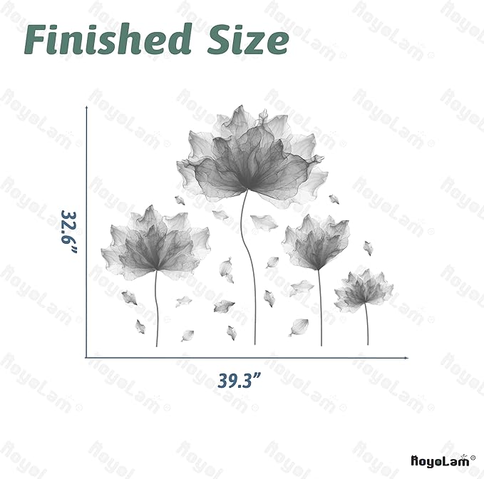 39.3'' x 32.6'' Flower Petal Wall Decal Floral Wall Sticker (Gray) | Removable waterproof peel and stick wall art for nursery, baby room, classroom, living room, bedroom, office and bathroom - Image 5