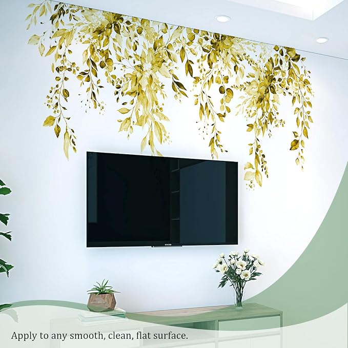 Yellow Plants Leaves Wall Decals Peel and Stick, Large Floral Flowers Vinyl Wall Stickers, Removable Vine Home Decor Art for Bedroom Living Room Classroom Office - Image 5