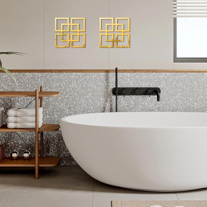 flangairy 2 Piece Gold Geometric Wall Mirrors, 11.8 Inch Wooden Frame Acrylic Mirror Decor for Bathroom Bedroom Living Room Modern Farmhouse Home Decorations - Image 5