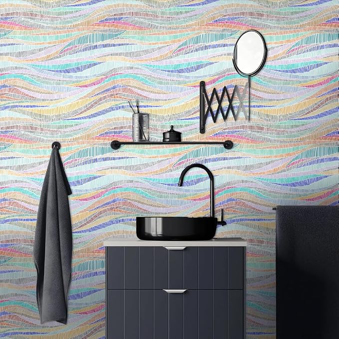 MuralPeel Colorful Geometrical Wave Mosaic Modern Peel and Stick Wallpaper Self Adhesive Removable Easy Peel Off Stick on Wall Paper for Bedroom Cabinet Renter Friendly - Image 6