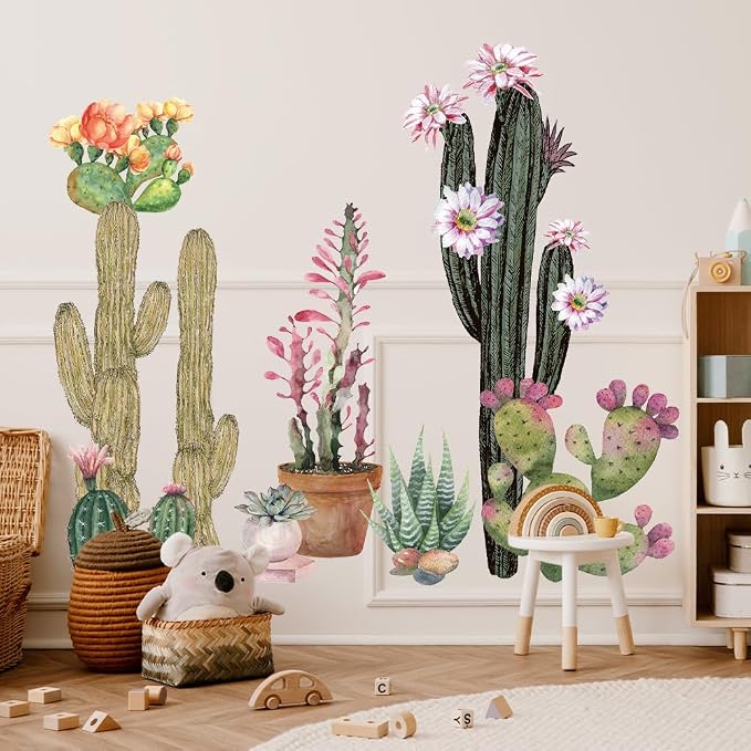 Cactus Wall Stickers Boho Cacti Wall Decal Tropical Green Plant Wall Art Decor Peel and Stick Flower Potted Wall Sticker for Living Room Bedroom - Image 2