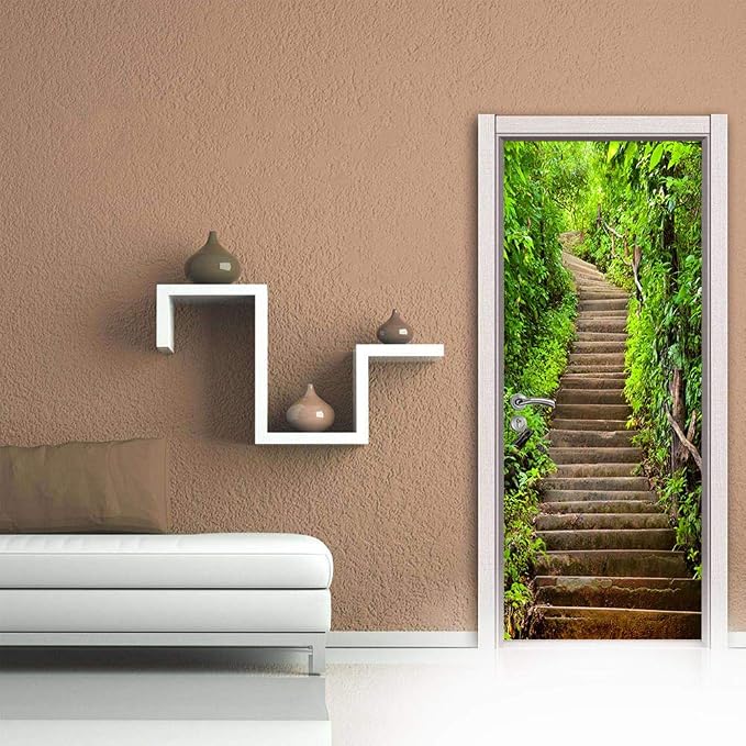 Door Stickers Peel and Stick Murals - Wall Covers Decorative Decal Forest | 30.3"W x 78.7"H, 3D Path&Trees Wallpaper，Waterproof Removable Opaque Vinyl Self Adhesive Fake Door Decor for Home Office - Image 6