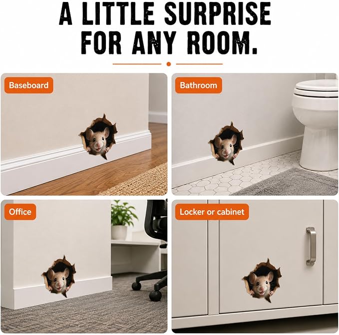 GRITKULTURE Removable Peek A Boo Mouse in Mouse Hole Decal Sticker 5.1inch 2 Pack. Mouse Hole in the Wall Sticker with 3D Effect. Wall Decoration, Funny Gift, Potty Training, Prank - Image 8