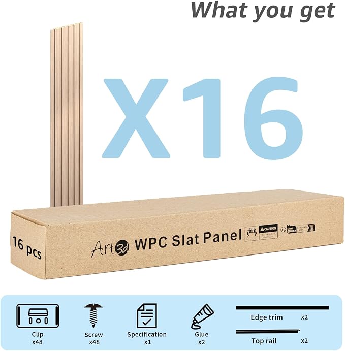Art3d 48 x 6 Inch WPC Wood Slat Wall Panels, 3D Wall Accents, 16-Pack, Oak | Real Wood Grain, Durable, Water Resistant, Wear-Resistant, No Emission, Eco-Friendly, Easy to Care, for Living Room, Bedroom - Image 4
