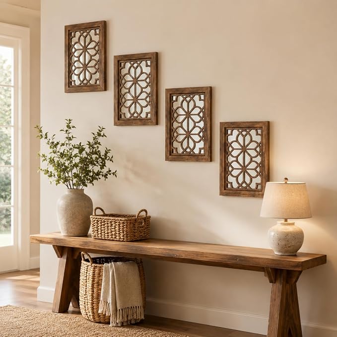 Set of 4 11x15 Inch Rectangular Shatterproof Maroon Decorative Wall Mirrors, Boho Farmhouse Rustic Vintage Accent Mirrors for Living Room Bedroom Entryway & Home Decor - Image 6