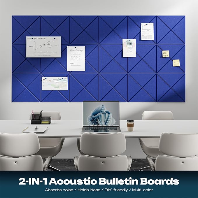 Sonicism 12 Pack X-Lined Acoustic Panels with Self-Adhesive, 12"X 12"X 0.4" Sound Proof Foam Panels, Decorative Soundproof Wall Panels, Sound Absorbing Tile for Home & Offices, Blue - Image 4