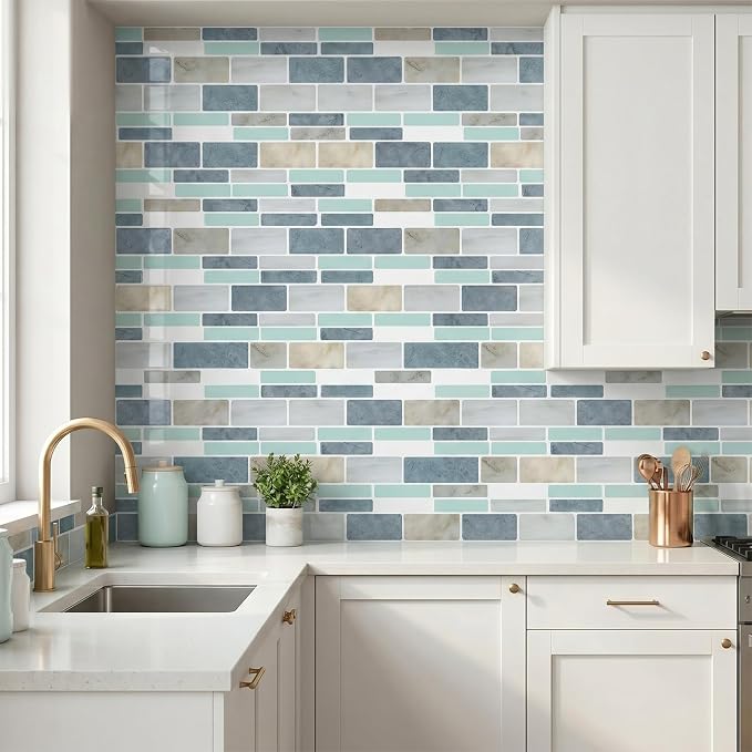 Arttown Peel and Stick 3D Wall Backsplash, 10-Sheet, 12" × 12" Blue Gray | Subway Tiles Self Adhesive Thicker Design Wall Tile Panel Wallpaper for Kitchen Bathroom Balcony - Image 2