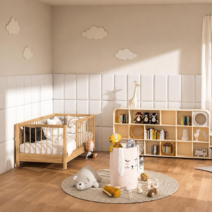 Anti Collision Wall Padding for Kids, Upholstered 3D Wall Panels | 4 Packs 7.8'' x 15.7'' Peel and Stick Headboard, Self Adhesive Wall Pads for Kids, Bedroom, Living Room, White - Image 6