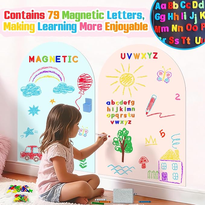 Arch Magnetic Wall Decal Magnet Board for Kids Playroom Peel and Stick 2Pcs | Peel and stick, self adhesive, for toddler bedroom playroom homeschool decor, vinyl drawing learning, 79 magnet alphabet ABC - Image 3
