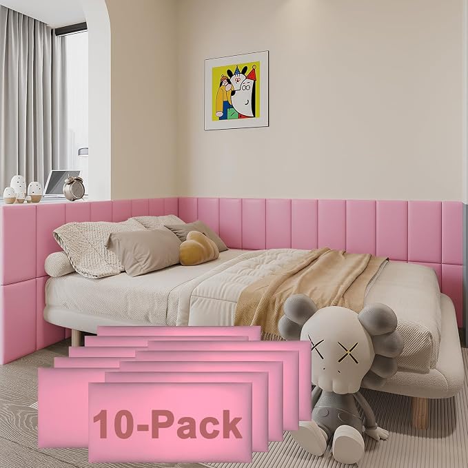 YU LI 3DH 3D Anti-Collision Wall Padding for Kids Self-Adhesive 10PCS Pink headboard Panels for Wall Peel and Stick headboard by YULI3DH