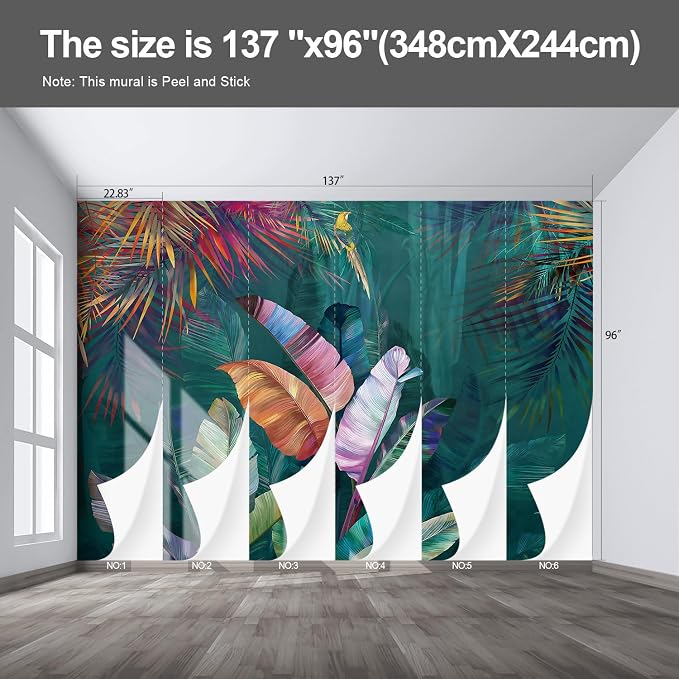 Tropical Plant Banana Leaf Large wall murals Peel and Stick self Adhesive Wallpaper for Bedroom Living Room - 96"x137" - Image 2