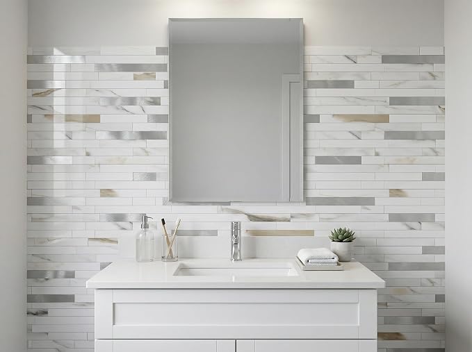 Yipscazo 10 Sheets Peel and Stick Stone Metal Tile Backsplash, Stick on Tiles for Backsplash Kitchen, Bathroom, Laundry Room, Camper, Fireplace (12'' X 12'', Polished Marble) - Image 5
