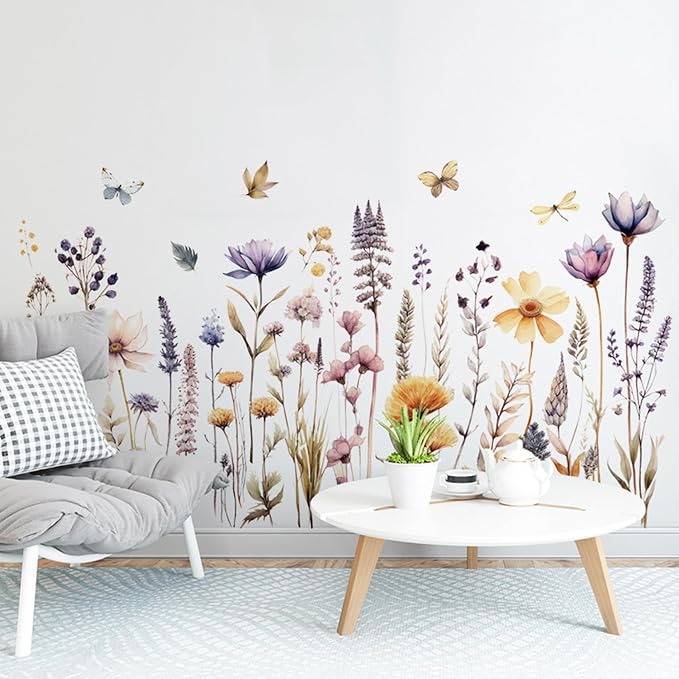 Wildflower Wall Decals Wall Decor Boho Flower Stickers, Dandelion Grass Wall Art Murals, 3D Flower Pattern Self-Adhesive Wall Stickers for Girls Bedroom Living Room Nursery Decor - Image 4