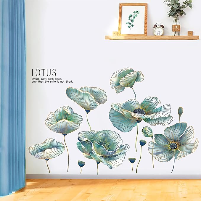 Green Lotus Wall Decals Peel and Stick Wall Stickers Removable Decal Wall Decor for Bedroom Living Room Classroom Office - Image 4