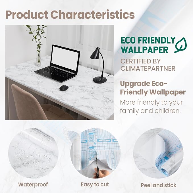 White/Grey Marble Contact Paper Marble Wallpaper Peel and Stick with Tools | 17.7" x 78.7" Self Adhesive Vinyl Film Contact Paper for Countertops - Image 6