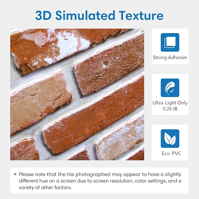 COMSTICKC 3D Faux Brick Wall Panels Peel and Stick, 12 Pcs 22.8" x 11.8" | Not Real Brick, Ultra-Light Thin PVC Wall Sticker, 3D Fake Brick Tiles Wall Covering for Interior Decor, Cover 22.48 sq ft - Image 3