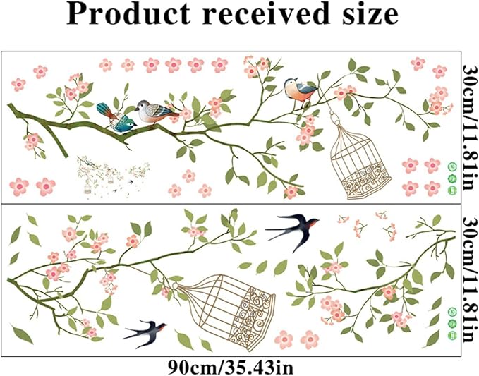 Arawat 2 Set Cherry Blossom Peel and Stick Wall Decals - Flower Bird Tree Stickers, Large Floral Murals for Living Room, Bedroom, Bathroom - Roommates Vinyl Art - Image 6