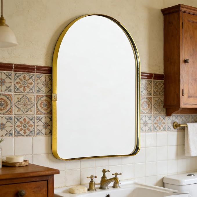 Funly mee Arched Wall Mirror, 15.8 x23.6 inches, Wall-Mounted Plastic Mirror, for Bathroom and Vanity (Gold) - Image 4