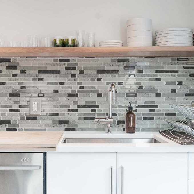 Art3d Linear Design Tile Peel and Stick Backsplash, 10-Sheet, Carrara Grey | 12 x 12 Inch, Enhanced Thickness, Warp Resistant, Strong Adhesion, Sturdy, for Kitchen, Bedroom, Ideal for Home Improvement - Image 4