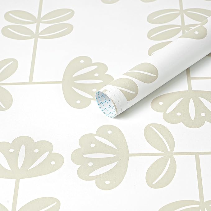 HeloHo Peel and Stick Wallpaper Boho Beige/White Contact Paper Neutral Wallpaper Renter Friendly Removable Self-Adhesive Wall Paper for Bedroom Bathroom Wall Decor Vinyl Roll 17.3''x393.7'' by HeloHo