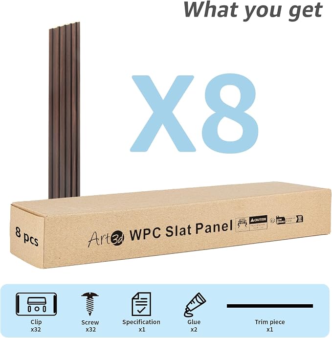 Art3d 108 x 6 in WPC Wood Slat Wall Panels, 3D Wall Accents, 8-Pack, Walnut | Real Wood Grain, Durable, Water Resistant, Wear-Resistant, No Emission, Eco-Friendly, Easy to Care, for Living Room, Bedroom - Image 3