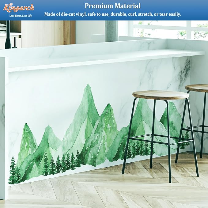 Green Watercolor Mountain Wall Decals Peel and Stick – Scenic Forest Range Mural Pine Trees, Boho Nature Landscape Vinyl Sticker for Bedroom, Nursery, Living Room – Removable DIY Wall Decor Art - Image 8