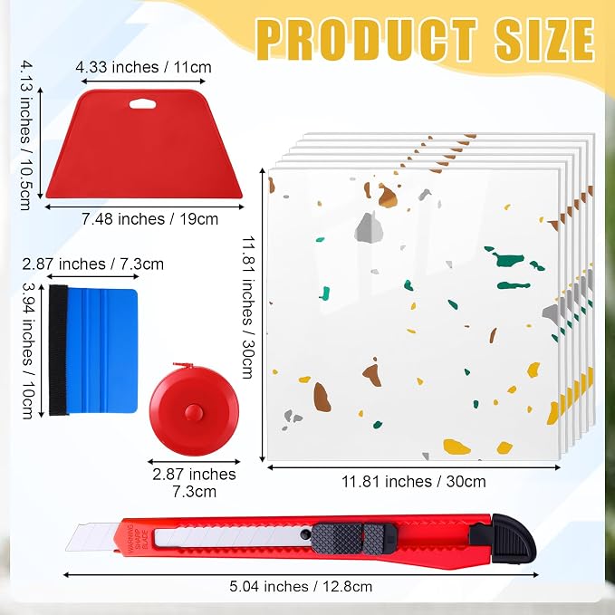 Nuanchu 36 Pcs Peel and Stick Shower Waterproof Tiles Wall Panels 12 x 12 Inch Self Adhesive Backsplash with Ruler Knife & 2 Scrapers for Washroom Bathroom Living Room, Not Real Tile (Color Dots) - Image 2