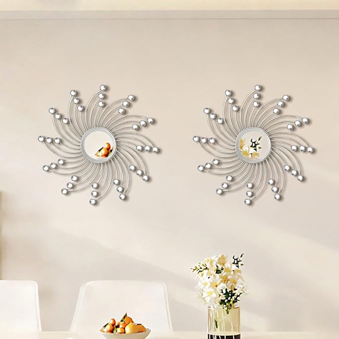 2 Pack Metal Mirrors for Wall Boho Sunburst Wall Mirror Home Decor Modern Decorative Wall Art for Bedroom Living Room Entryway - Image 3