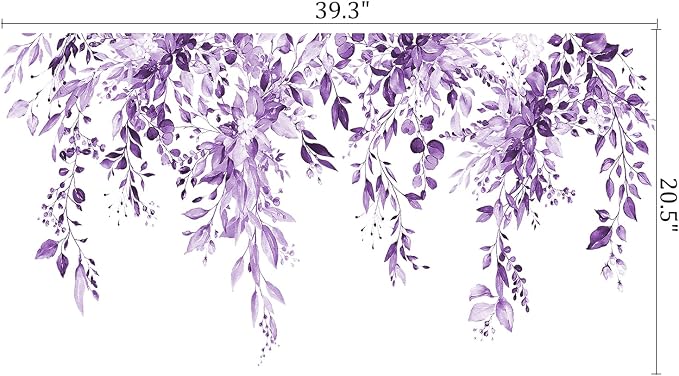 Purple Plants Leaves Hanging Vines Wall Decals, Floral Flower Wall Stickers | Watercolor vine leaf peel and stick wall decor, removable self‑adhesive vinyl wall art mural for bedroom living room - Image 2