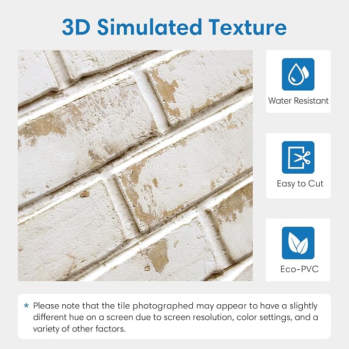 COMSTICKC 3D Faux Brick Wall Panels Peel and Stick, 10 Pcs 15.7" x 11.8 | Beige, Not Real Brick, Thin PVC 3D Fake Brick Decorative Tile Wall Covering for Easy DIY Interior Decor, Cover 12.9 sq ft - Image 3