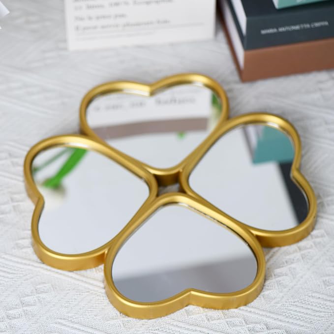 Small Decoritive Heart Wall Mirrors Set of 3, Decorative Four-Leaf Clover Mirror (Gold) - Image 4
