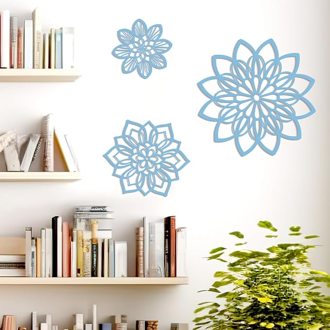 Zzbakress 3 Pcs Metal Flowers Wall Art Bathroom Wall Decor (Blue Elegant) | Farmhouse Flower Bathroom Decor Wall Decorations For Bathroom, Living Room, Office, Kitchen, Hallway And Outdoor - Image 2
