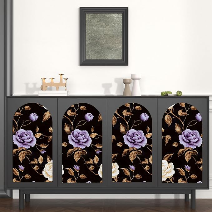 Laatse Dark Purple Gold Rose Floral Wallpaper Peel and Stick 17.5''x393'' | Self Adhesive/Removable/Waterproof/Thick Vinyl Contact Paper for Bathroom Bedroom Shelf Cabinet Drawer,Prepasted,Easy Peel - Image 2