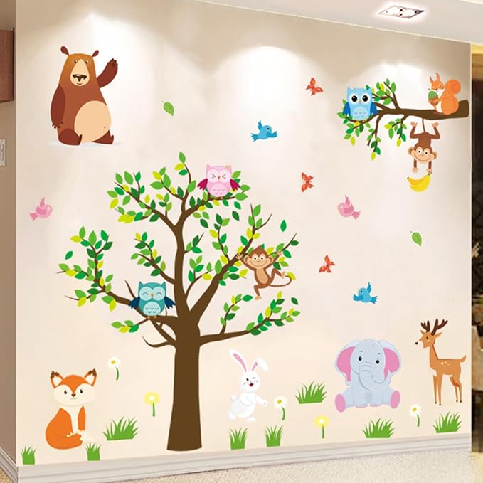 Arawat Animal Tree Wall Decals Decor for Bedroom Living Room Zoo Stickers for Living Room 3D DIY Wall Décor Stickers & Murals Art as Decorations by ARAWAT