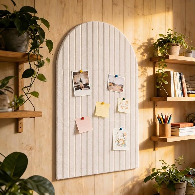 Large Arched Felt Bulletin Board, Sized 36" x 24" for Office & Wall Decor – 6 Customizable Adhesive Tiles with Pins are Perfect to Display Your Photos (Khaki) - Image 6