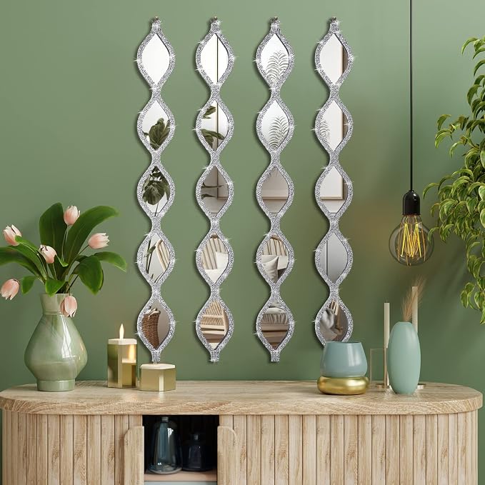 BBTO 4 Pcs Teardrop Mirror Wall Decor Silver Long Mirror Home Decorative by BBTO