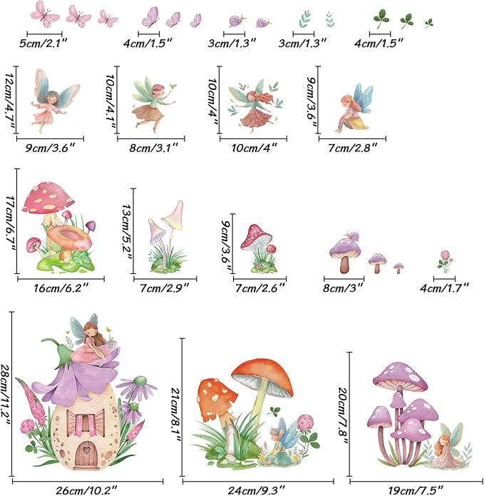 LHIUEM Girls Fairy Wall Decals Butterfly Wall Stickers 39pcs Flowers Wall Decal for Girls Room Removable Vinyl Decals Dacing Girl Mushroom Wallpaper Forest Fairy Girl Wall Sticker for Bedroom Nursery - Image 7