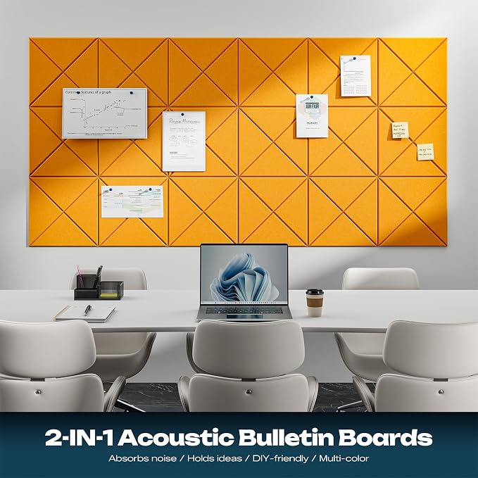 Sonicism 12 Pack X-Lined Acoustic Panels with Self-Adhesive, 12"X 12"X 0.4" Sound Proof Foam Panels, Decorative Soundproof Wall Panels, Sound Absorbing Tile for Home & Offices, Orange Yellow - Image 4