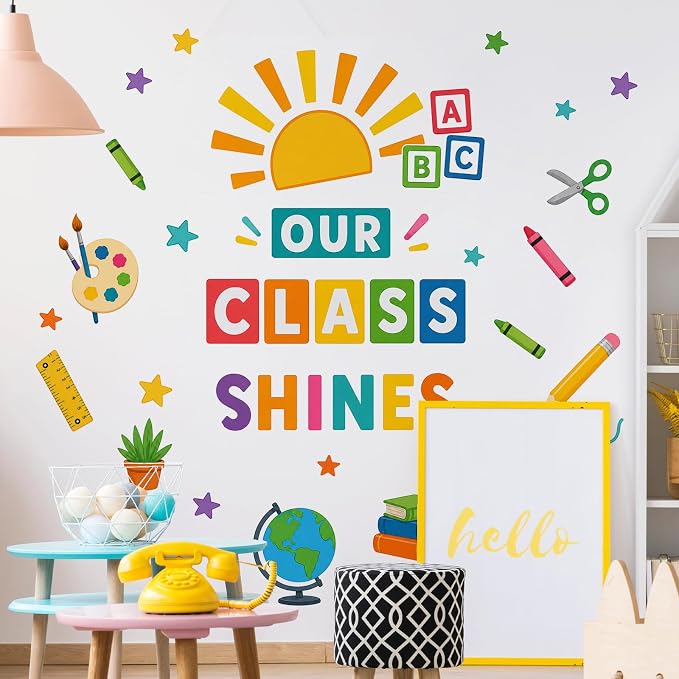 Boho Sun Wall Decal Watercolor Modern Half Sun Wall Decal Sun Rainbow Colorful Wall Stickers Vinyl Sticker for Classroom Playroom Bedroom Wall Decor - Image 6
